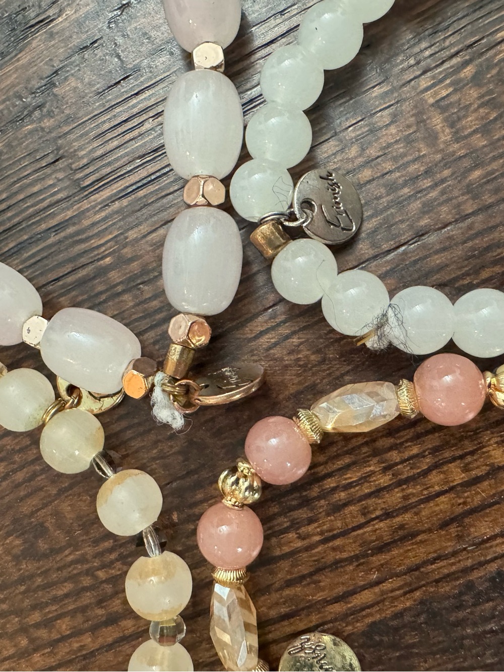 Erimish Delicate Pastel Beaded Stretch Bracelet Stack - Pink, Cream & Gold - Picture 3 of 10
